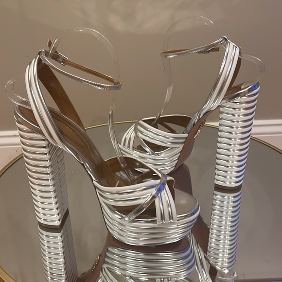 Aquazzura Sundance Silver metallic Platform heeled sandals sz 41 - Picture 10 of 17